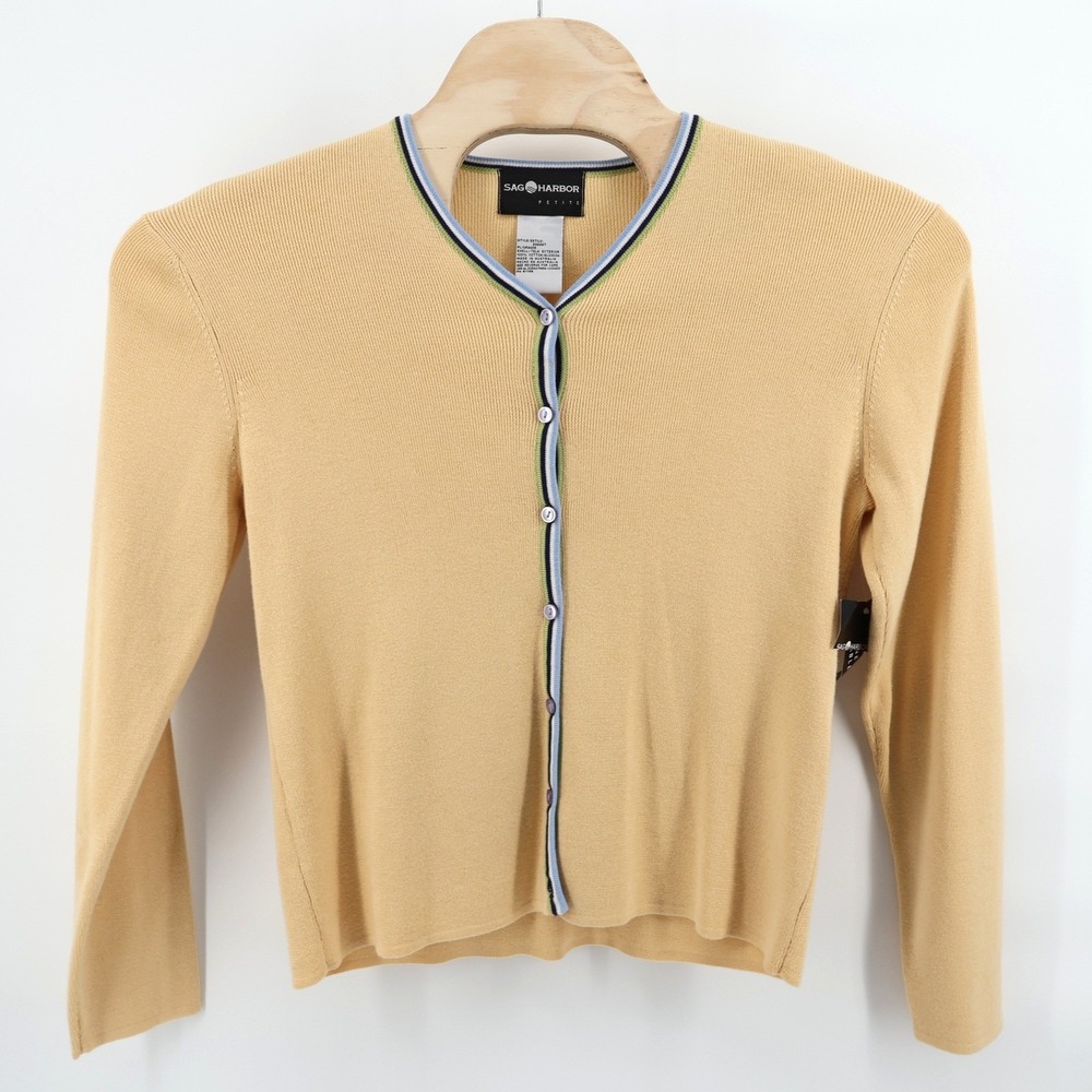 Sag Harbor Petite Large Sweater Cardigan Neck Button Front Ribbed Knit
